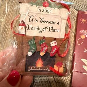NWT 2024 Baby’s First Christmas ornament Family of 3 fireplace stockings NIB